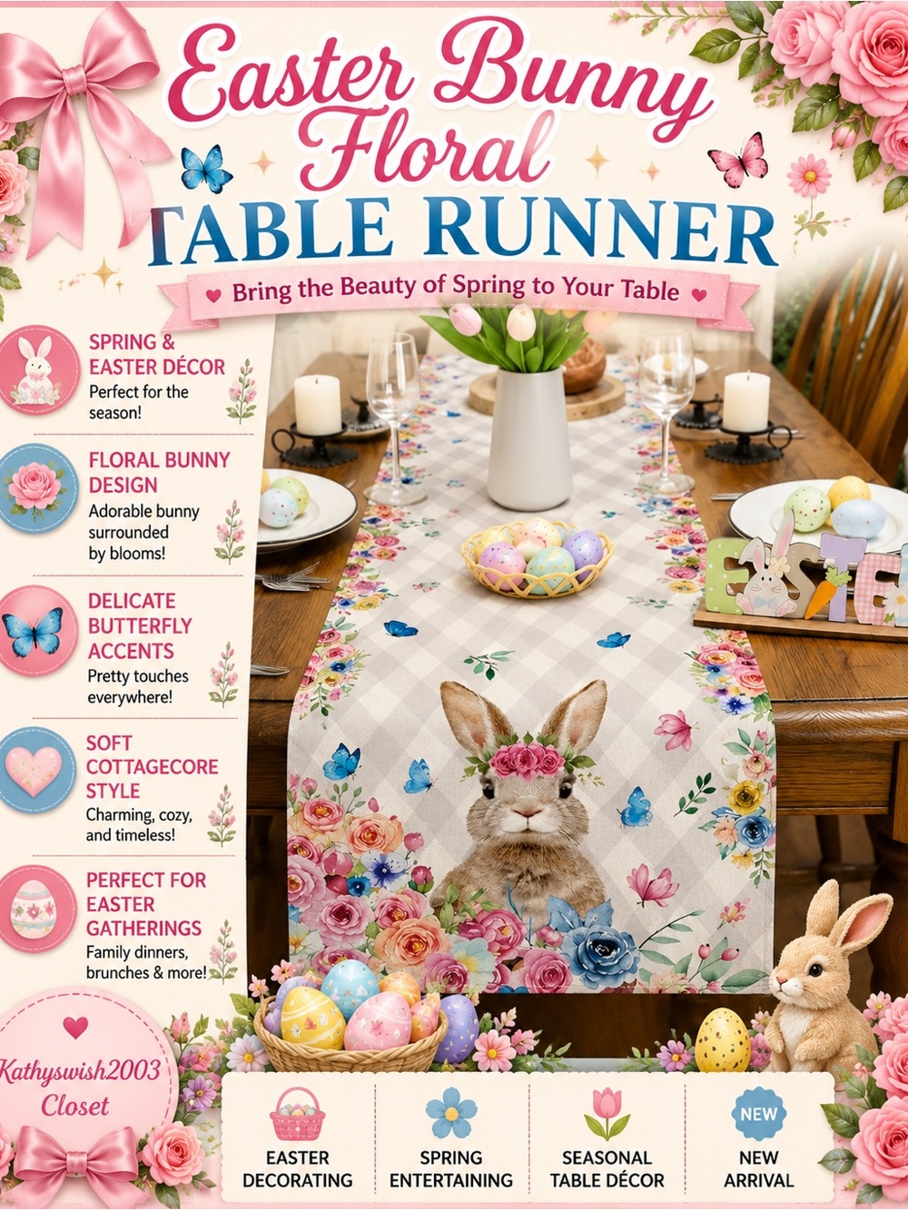 Buffalo Plaid Bunny Flower Table Runner